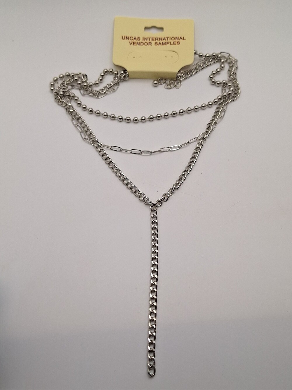 JCP Vendor Sample Silver Layered Chain Y Lariat Necklace NWT